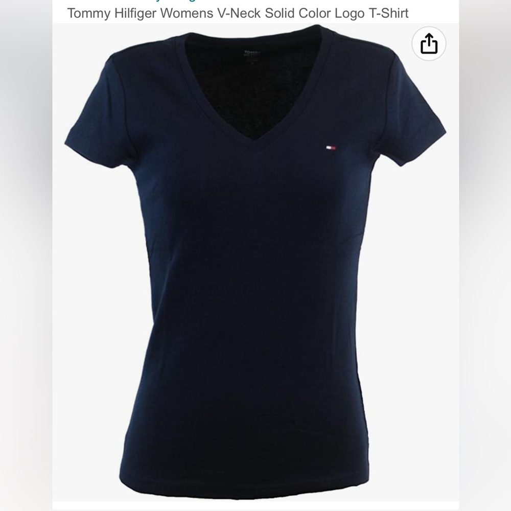 Tommy Hilfiger Womens V-Neck Solid Color Logo T-Shirt